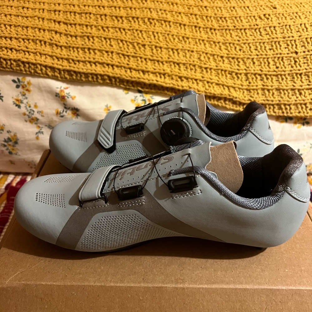 Gray Cycling Shoes with Adjustable Straps
